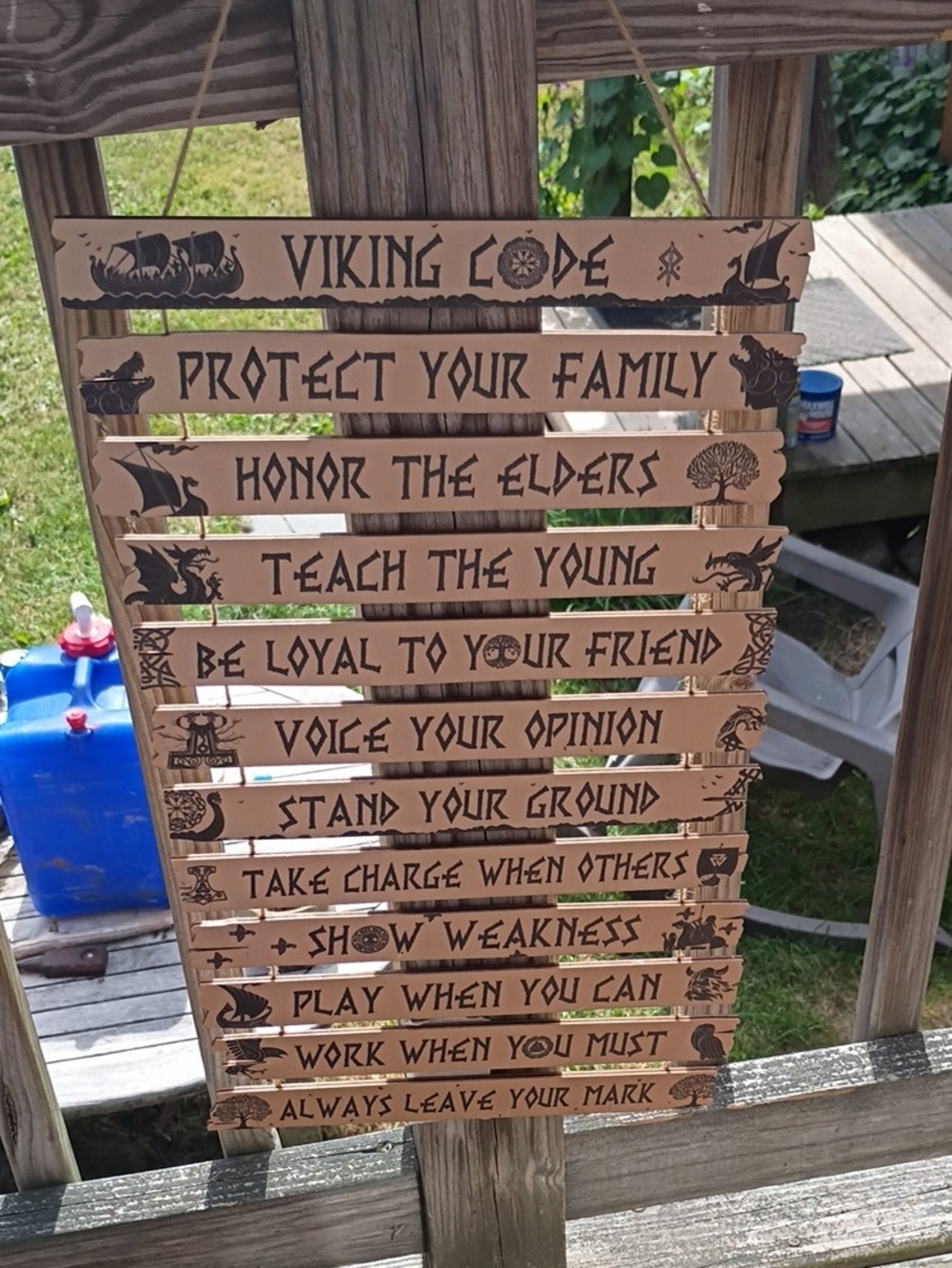 Viking Code Wall Hanging Sign - Rustic Brown Home Games Decor